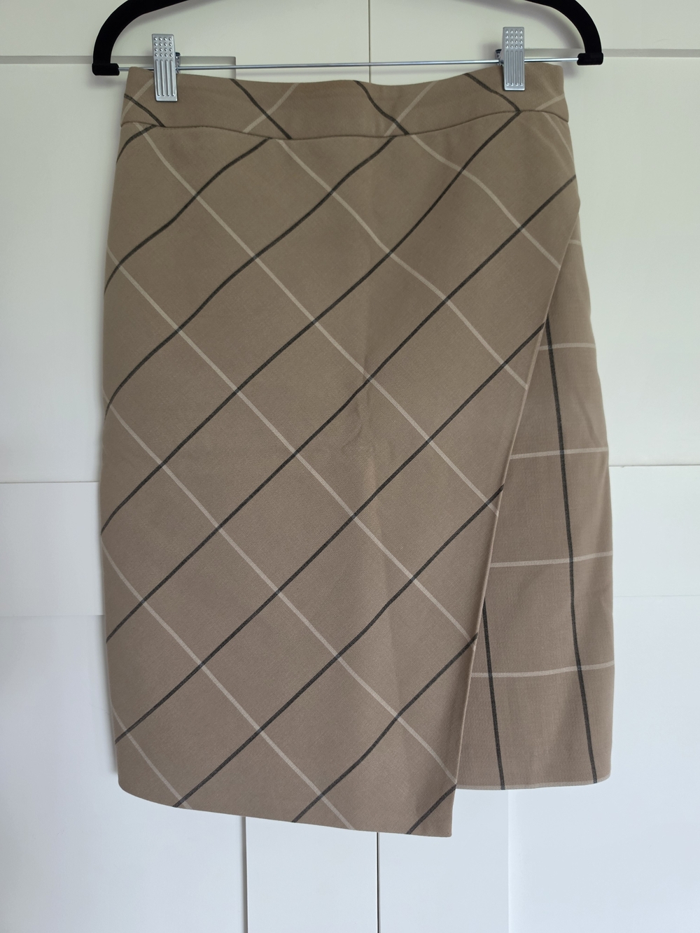 mercer & madison Taupe Plaid Pencil Skirt